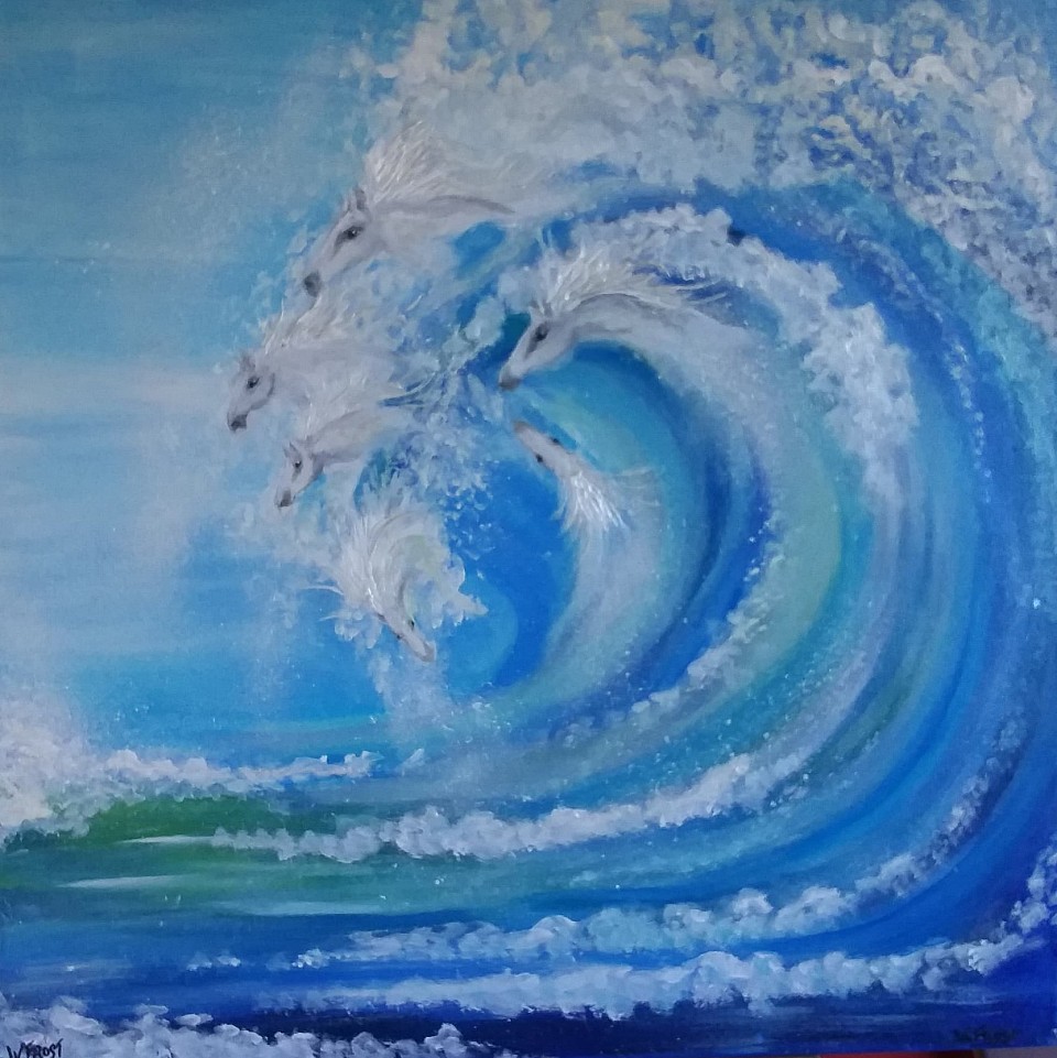 WHITE HORSES.....60 X 60 CMS