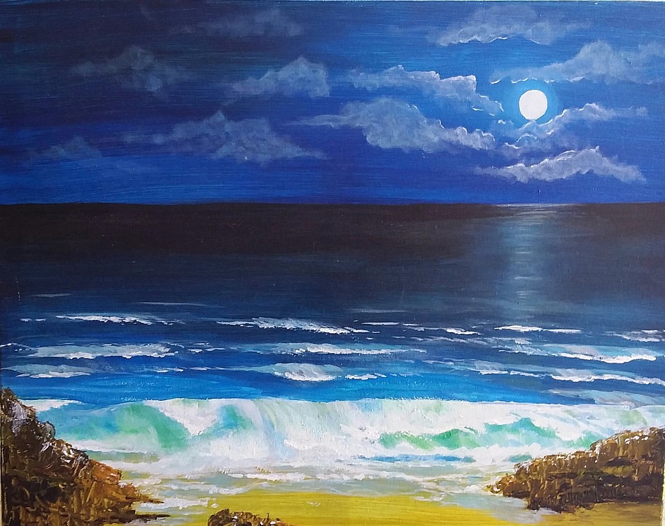 MOON ON THE WATER....50 x 60 CMS